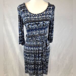 Papermoon blue black and gray abstract print belted dress size medium